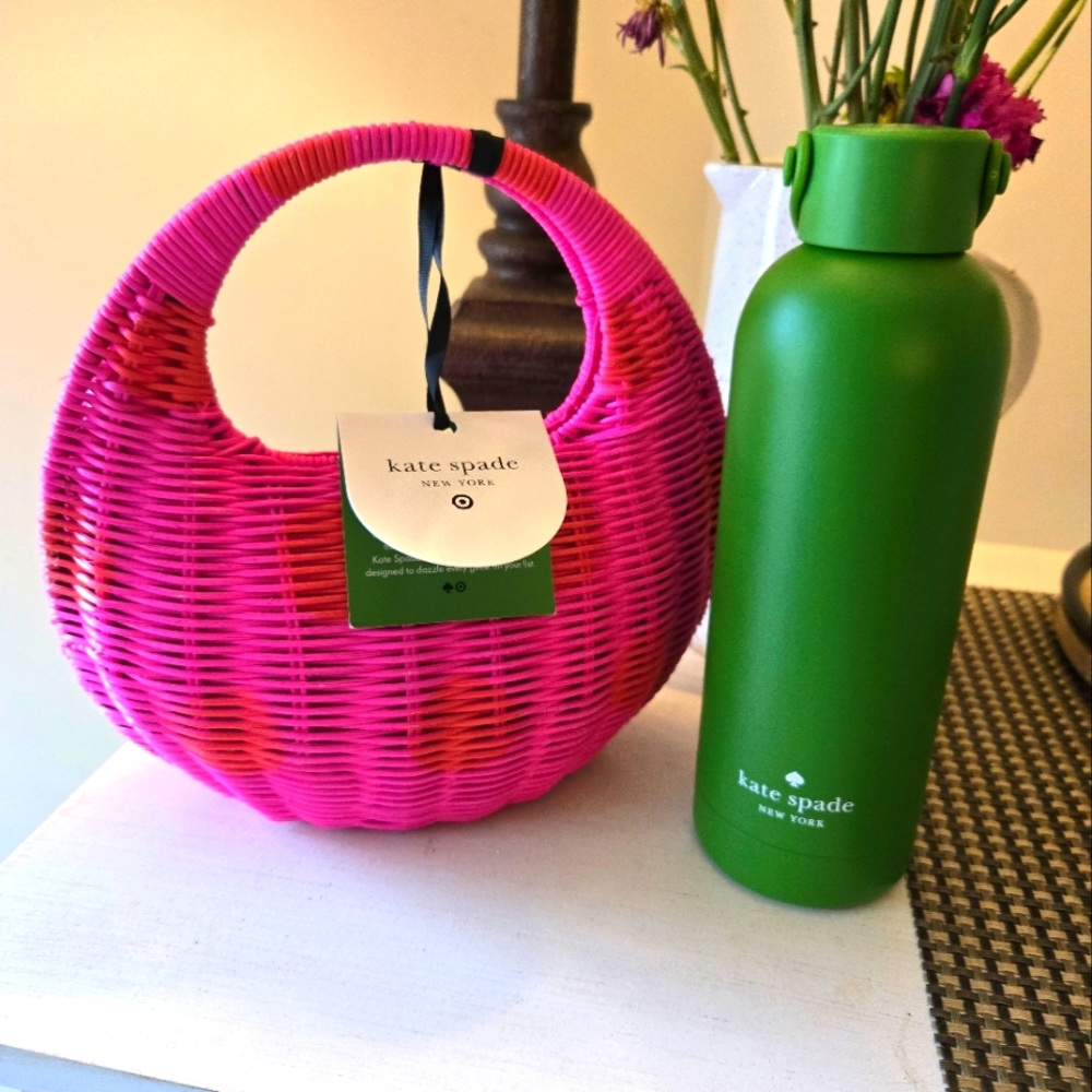 Kate Spade Set Wicker Summer Bag And Water Bottle
